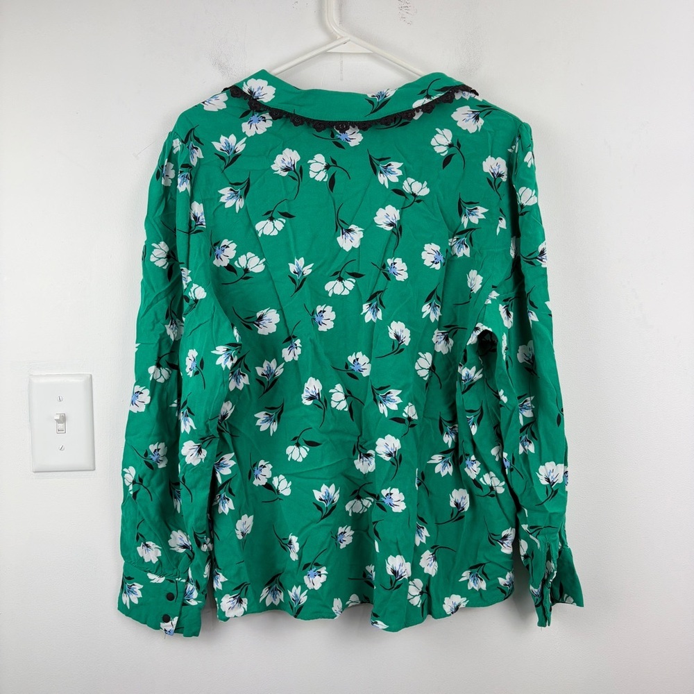 Cleo Green Floral Button-Up Blouse Peter Pan Collar Cottagecore Feminine Chic - Picture 10 of 10